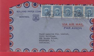 25cent airmail rate 5 x 5c ** AUSTRALIA ** 1947 **  War Issue Canada cover