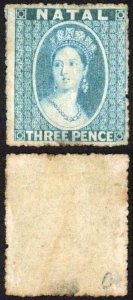 Natal SG12 3d blue No Wmk Rough Perfs Mint (no gum)  Cat 180 pounds