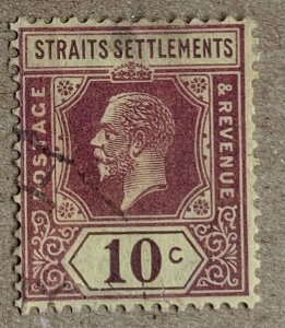 Straits Settlements 1927 KGV 10c pale yellow, used. Scott 191, CV $0.35. SG 231a
