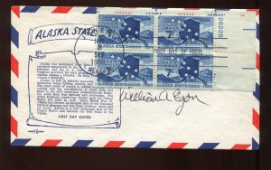 ALASKA GOVERNOR WILLIAM EGAN SIGNED 1959 STATEHOOD FIRST DAY COVER LV4482