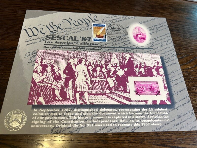 BEP souvenir card-Sescal 1987 10/16 V/C cancel 1937 3c Constitution Sesqui stamp