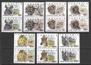 Tanzania 1185-92 MNH Animal set cpl.  in single format, vf. 2022 CV $6.50