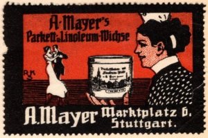 Vintage Germany Poster Stamp A. Mayer's Parquet Linoleum Wax A. Mayer Ma...