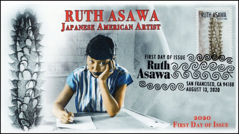 20-176, 2020, Ruth Asawa, First Day Cover, Pictorial Postmark, Japanese American