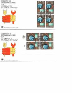 UN Geneva 58 FDC, MNH, single, pair, block of four, margin inscription block