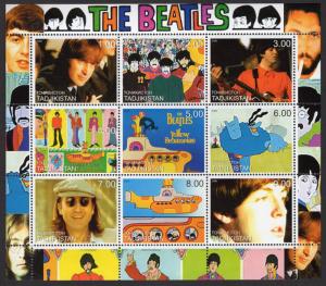 Tadjikistan 2000 THE BEATLES YELLOW SUBMARINE Sheetlet (9) Perforated MNH