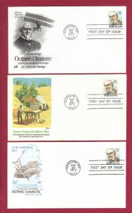 1979 21c OCTAVE CHANUTE C93, 3 FDCs, Various 