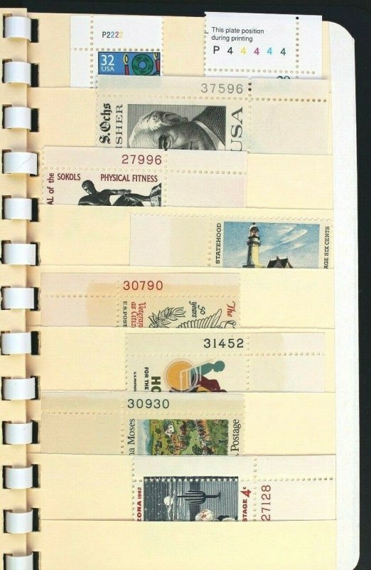 US Old Stamp Collection 52 MNH Plate # Singles All Different in Stock Book