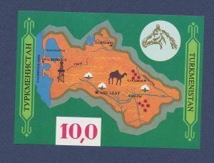 TURKMENISTAN - Scott 9 - MNH S/S - Map, horse, camel, oil - 1992 