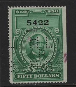 RD135 VF used revenue stamp neat perfin cancel nice color cv $ 60 ! see pic !