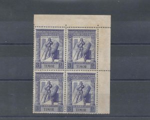 Portuguese TIMOR 1938 MNH CORNER BLOCK 4x Imperio 3 Patacas Sc#238 YT#247 Mi#246