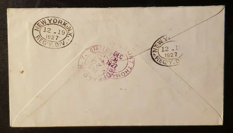 1927 Road Town Virgin Islands Buffalo New York Registered Multi Franking Cover