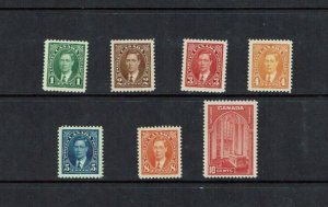 Canada: 1937, King George VI definitive, short set to 10c, MNH