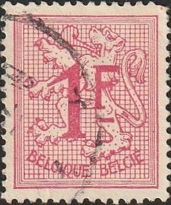 Belgium 1951 Sc#420 1f Pink Carmine Heraldic Lion Rampant USED-Average-NH.