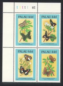 Palau Butterflies 1st series 4v Top Left Corner Block of 4 SG#164-167