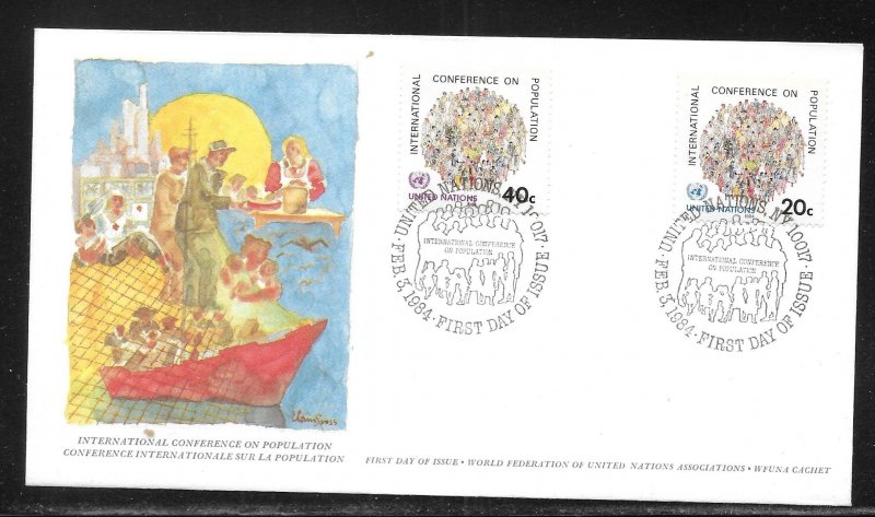 United Nations NY 417-418 Population Conference WFUNA Cachet FDC First Day Cover