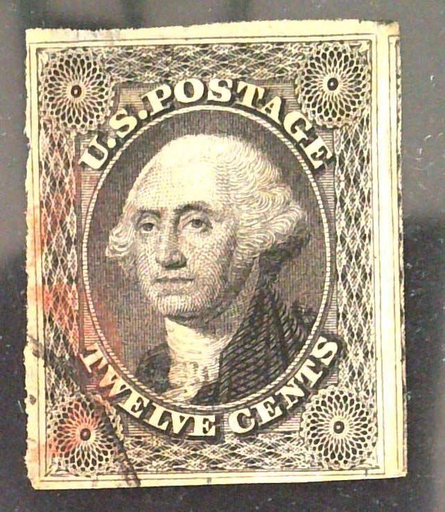 Scott #17 - VF - 12c Gray Black - Washington - Used with Red cancel -Thin - 1851