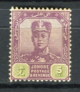 MALAYA; JOHORE 1910 early Sultan issue Mint hinged 5c. value