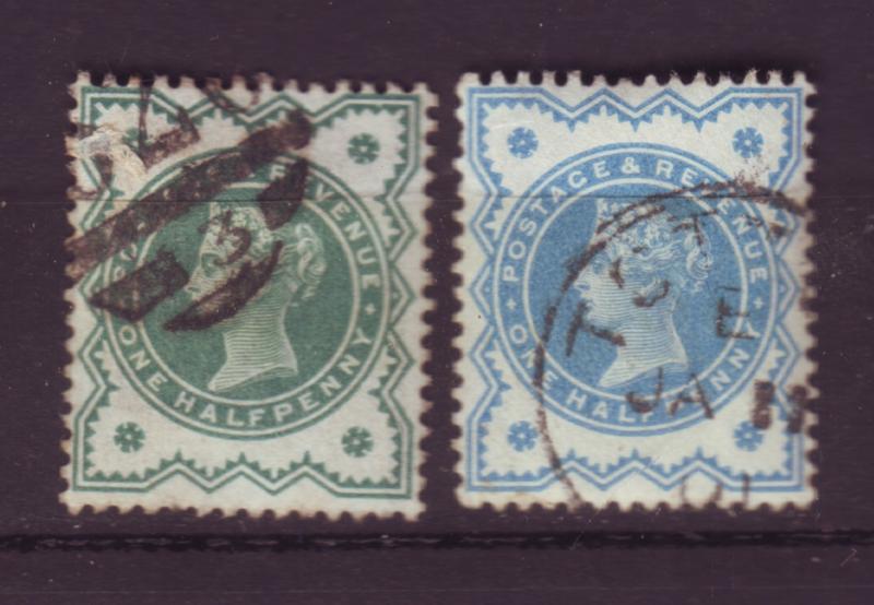 J19720 Jlstamps 1900 great britain used 124,blue green 124 blue changeling queen