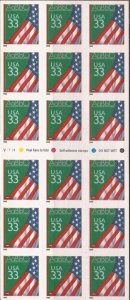 US Stamp - 1999 Classroom Flag - Booklet Pane of 18 Stamps #3283a