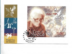 PERU 1998 ARCHAEOLOGY LINEAS DE NAZCA SOUVENIR SHEET ON FDC FIRST DAY COVER