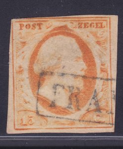 Netherlands #3 Used 1852 15c Orange William III IMPERF Issue