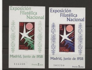 Thematic stamps SPAIN 1958 Madrid Stamp Exhibition set of 2 miniature sheets MNH