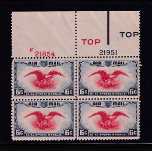 1938 Airmail 6c Sc C23 bi-color eagle and shield MNH plate block Type 4 (21