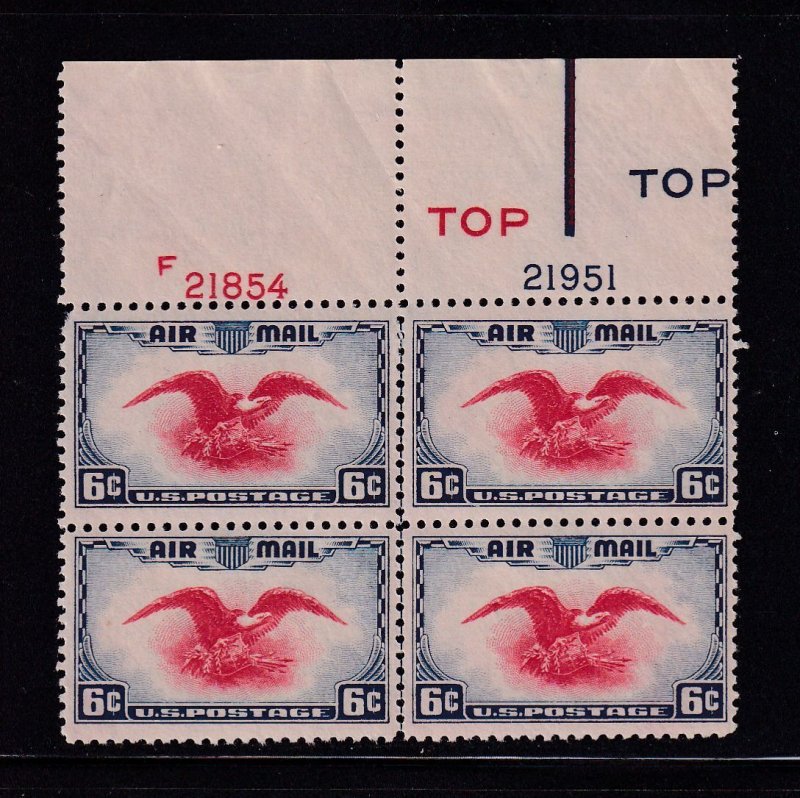 1938 Airmail 6c Sc C23 bi-color eagle and shield MNH plate block Type 4 (21