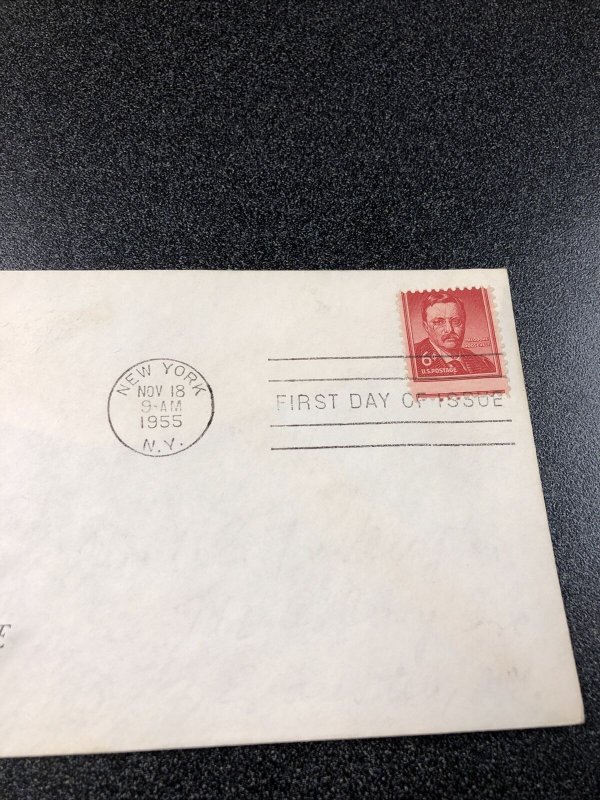 US FDC 1039 Theodore Roosevelt 6C Shift missed Cut First Day Of Issue 1955