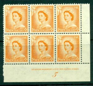 New Zealand 1954 QEII 1d Orange Plate 5 Block 6 MUH Lot25336