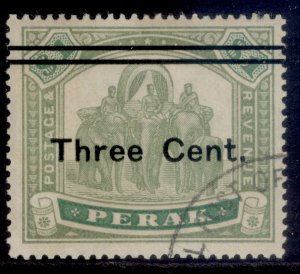 MALAYSIA - Perak QV SG86, 3c on $1 green & pale green, USED. Cat £150.