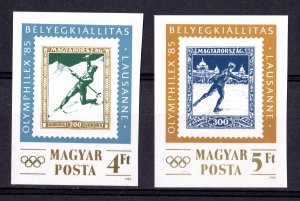 Hungary 1985 Sc#2912/2913 OLYMPHILEX '85 OLYMPIC RINGS Set IMPERFORATED MNH