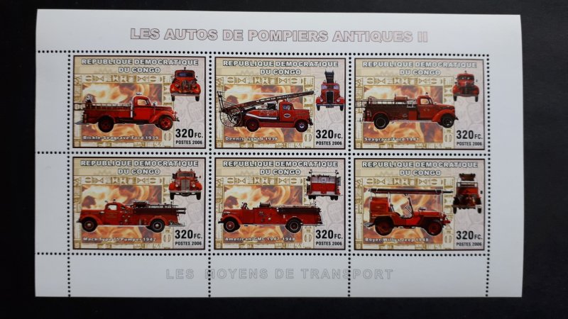 Old firetrucks II - Congo 2006 - sheet + complete set of 6 ss perforated ** MNH