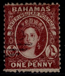 BAHAMAS QV SG17, 1d brown-lake, FINE USED. Cat £150. PERF 13