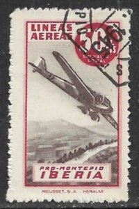 SPAIN 1945 50c Red Widows and Orphans Fund For IBERIA AIRLINES Employees Label