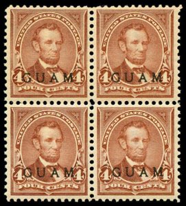 momen: Guam Stamps #4 Mint OG NH Block of 4 PF Cert XF