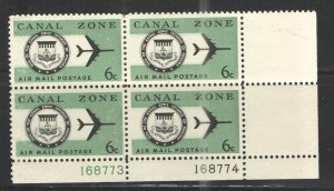 US/Canal Zone 1965 Sc# C42 MNH VG/F - Plate Block  6 cent Air Mail
