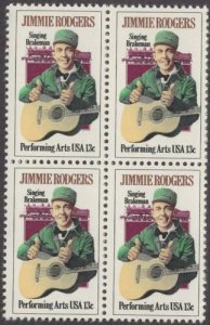 1978 Jimmie Rodgers Block of 4 13c Postage Stamps, Sc# 1755, MNH, OG