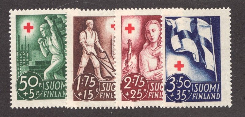 1941 Finland Sc #B44-47 Semi-postal, Red Cross, Patriotic, Flag,  MNH Cv$15.30