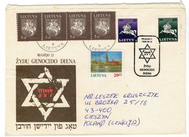 Lithuania 1992 Cover Special Cancellation Jews Holocaust Jewish Genocide Day