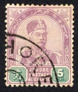 Johore 1891-4 SG.25 5c dull purple and green no wmk VFU cat 23 pounds