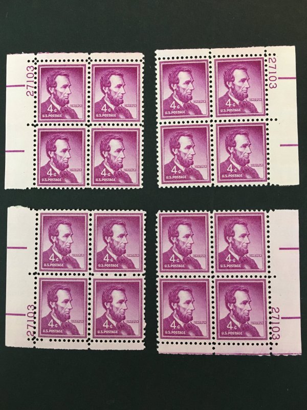 Scott #1036a Abraham Lincoln - Dry Printing Matched Plate Blocks MNH