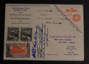 1936 Reynosa Tamps Mexico First Rocket Flight Mail cover To McAllen USA Signed 3