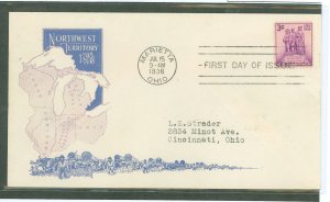 US 837 1938 3ct Northwest territory sesquicentennial (single) on an addressed (typed) first day cover with an Ioor cachet.