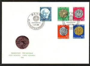 Switzerland B334-B337 Coins on Stamps U/A FDC