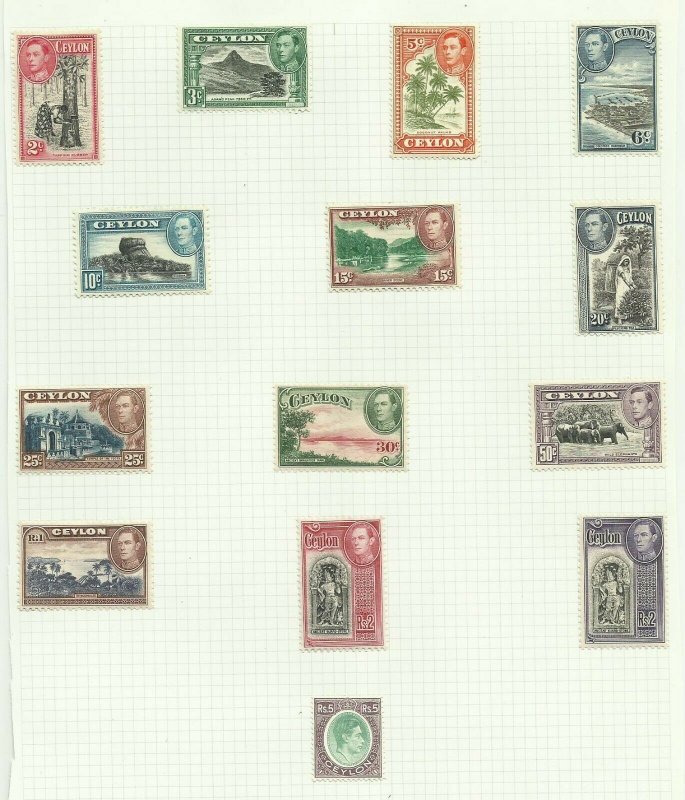 Ceylon 1938/49 Set of 14, Sg 386-397, Hinged to page, M/M {C/P-24}