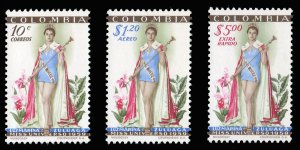 Colombia #697, C317-318 Cat$47.55, 1959 Miss Universe, set of three, never hi...