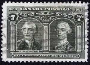 Canada Sc 100 Olive Green 7¢ Light Black Cancel Well Centered