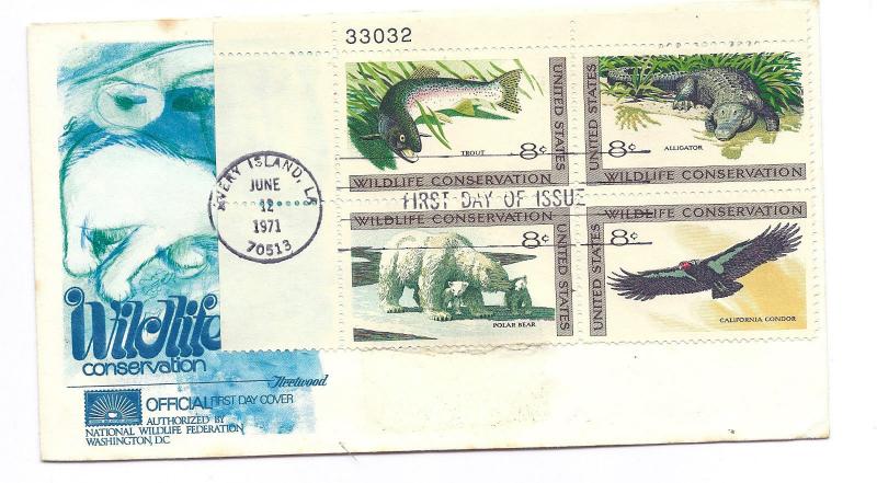 1427-30 Wildlife Conservation, Fleetwood, plate block, FDC